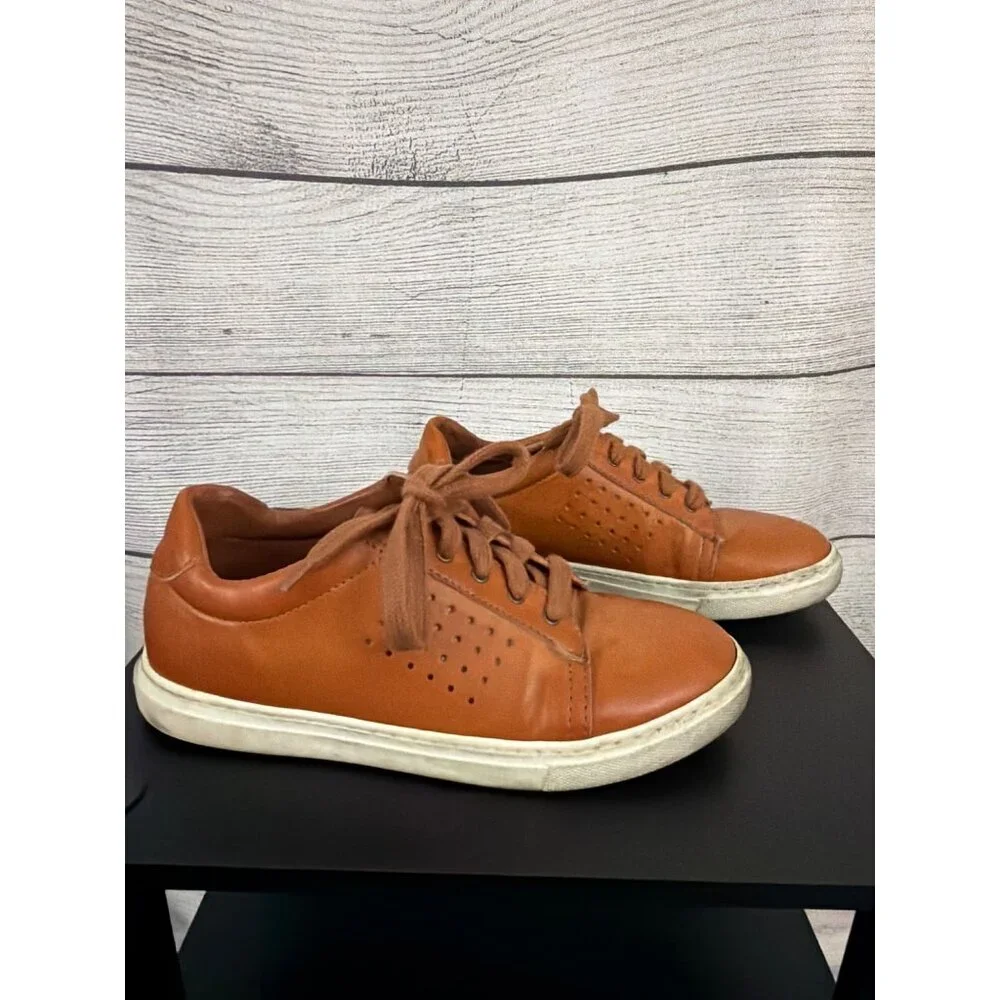 Vince Camuto Boys Brown Faux Leather Casual Sneakers Size 3